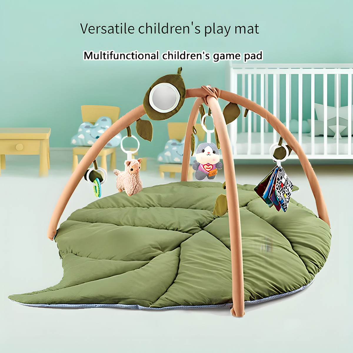 Leaf-Shaped Baby Activity Play Gym with Hanging Toys and Mirror