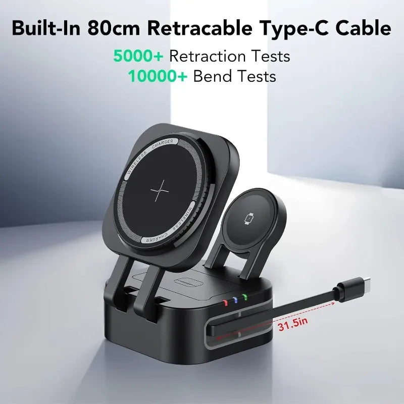 3-in-1 Magnetic Wireless Charger Station for iPhone, Watch & AirPods - TradixPro