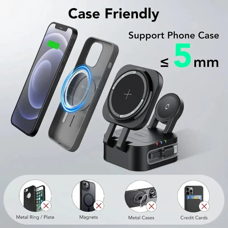 3-in-1 Magnetic Wireless Charger Station for iPhone, Watch & AirPods - TradixPro