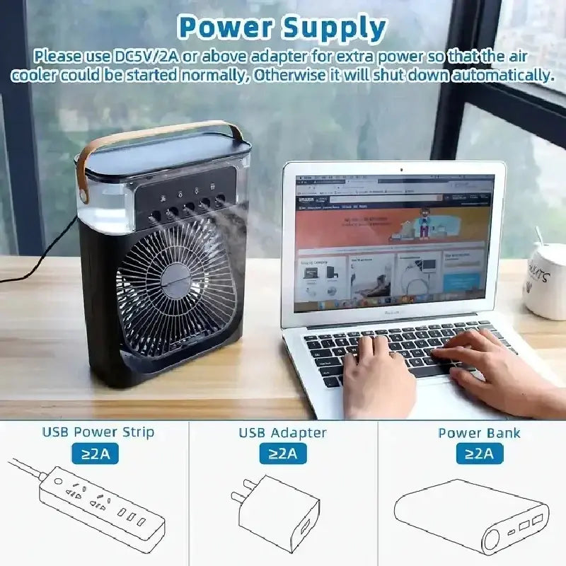 3-in-1 Portable Air Cooler Fan, Humidifier & LED Light