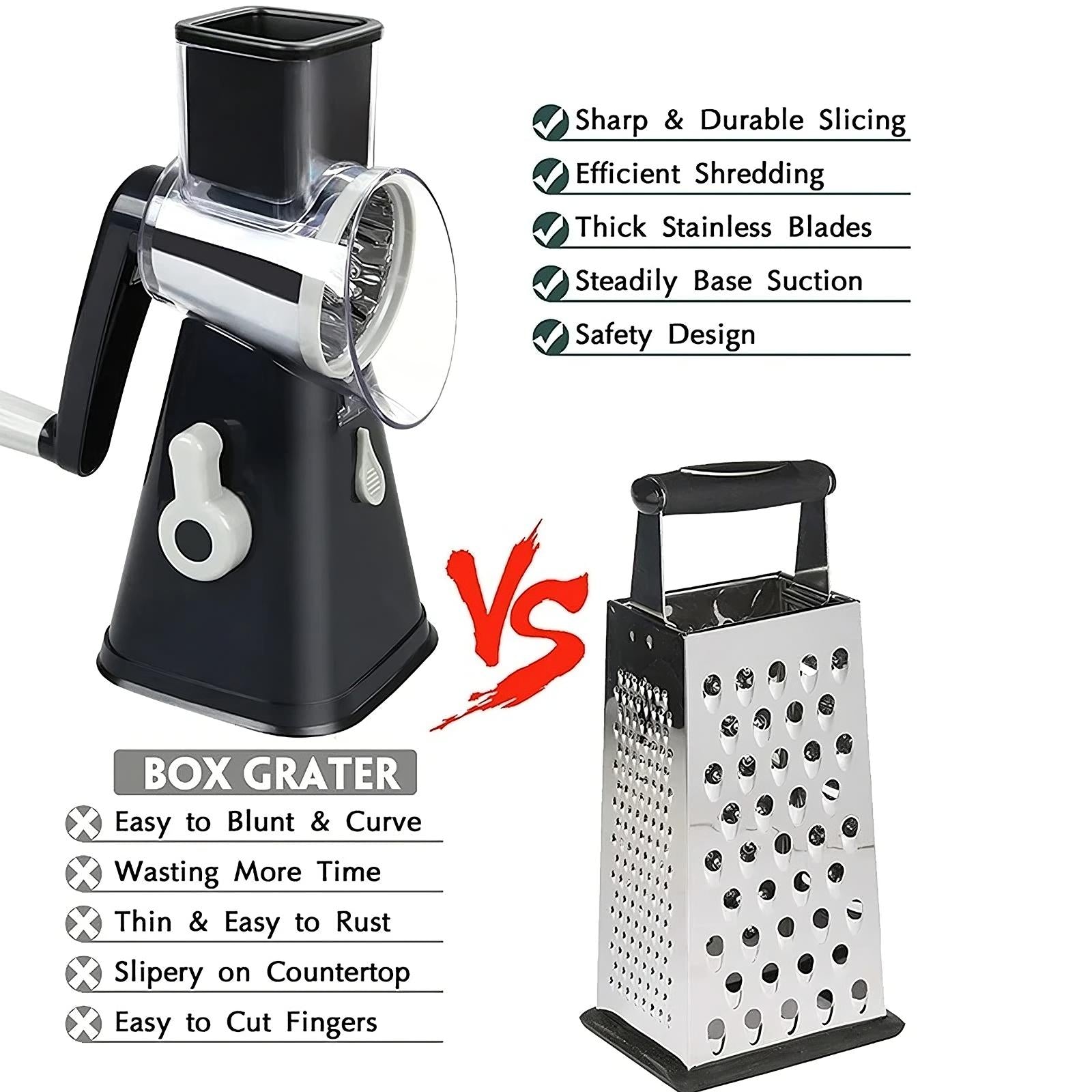 3-in-1 Rotary Cheese Grater & Vegetable Slicer - TradixPro