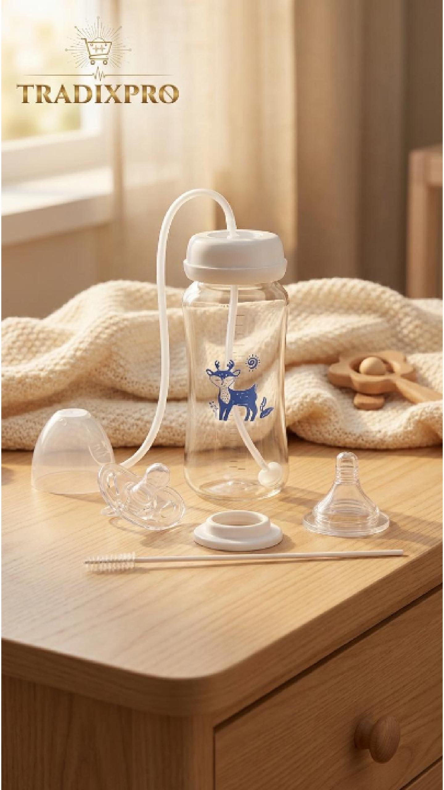 3-in-1 Anti-Colic Baby Bottle 300ml - Hands-Free Gravity Ball Design - TradixPro