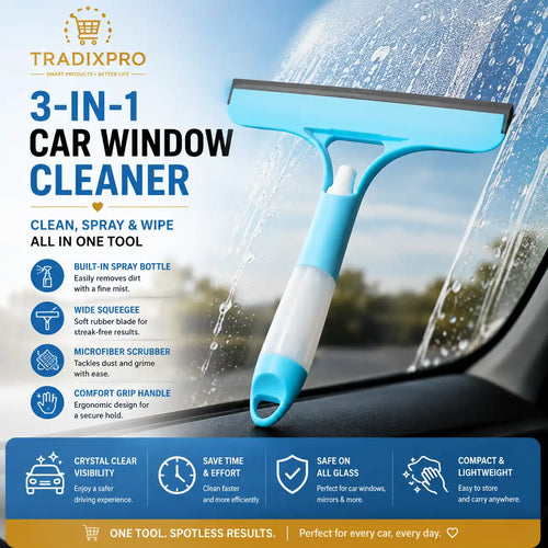 3-in-1 Car Window Cleaner with Spray & Microfiber Scrub