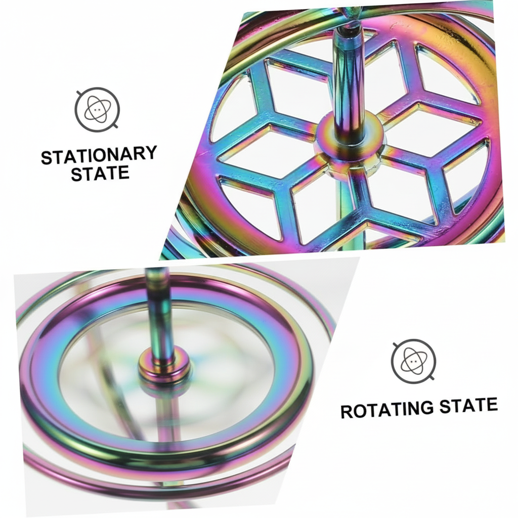 Colorful spinner in stationary and rotating states on a white background