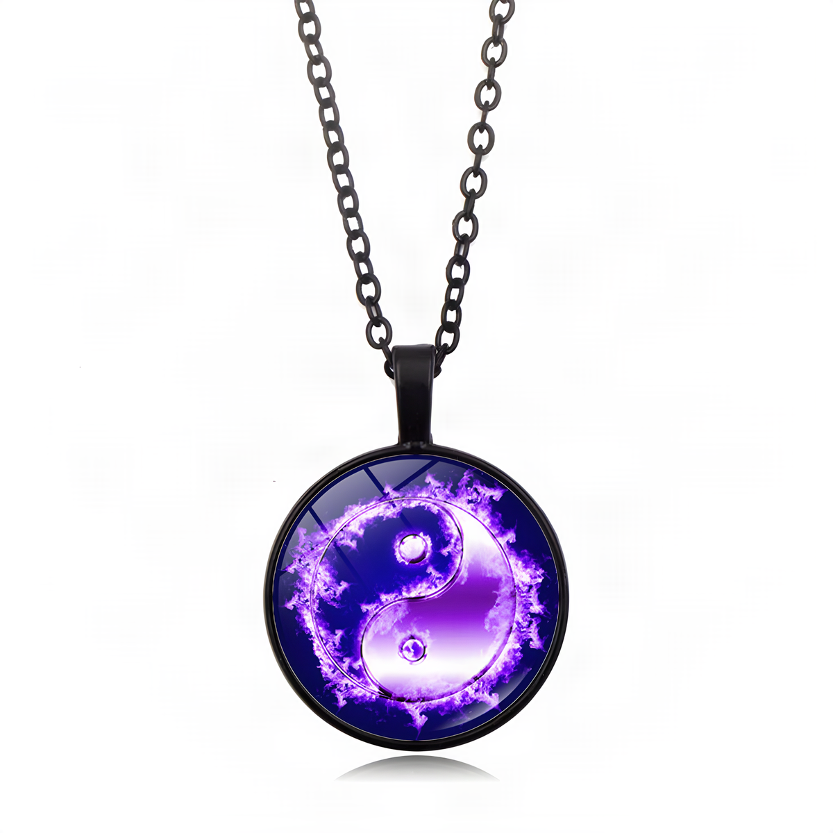 Yin Yang Pendant Necklace with Domed Cover and Alloy Frame