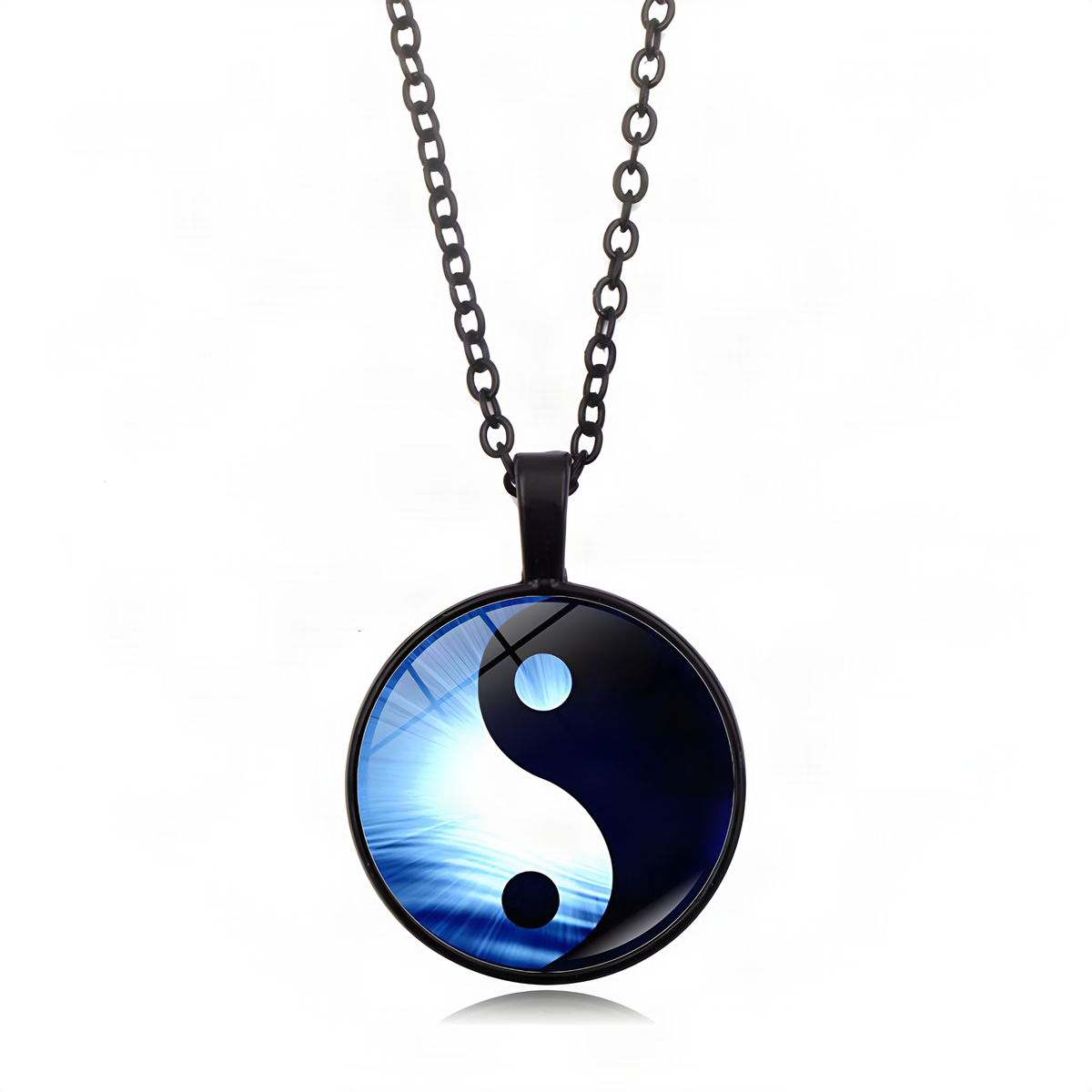 Yin Yang Pendant Necklace with Domed Cover and Alloy Frame