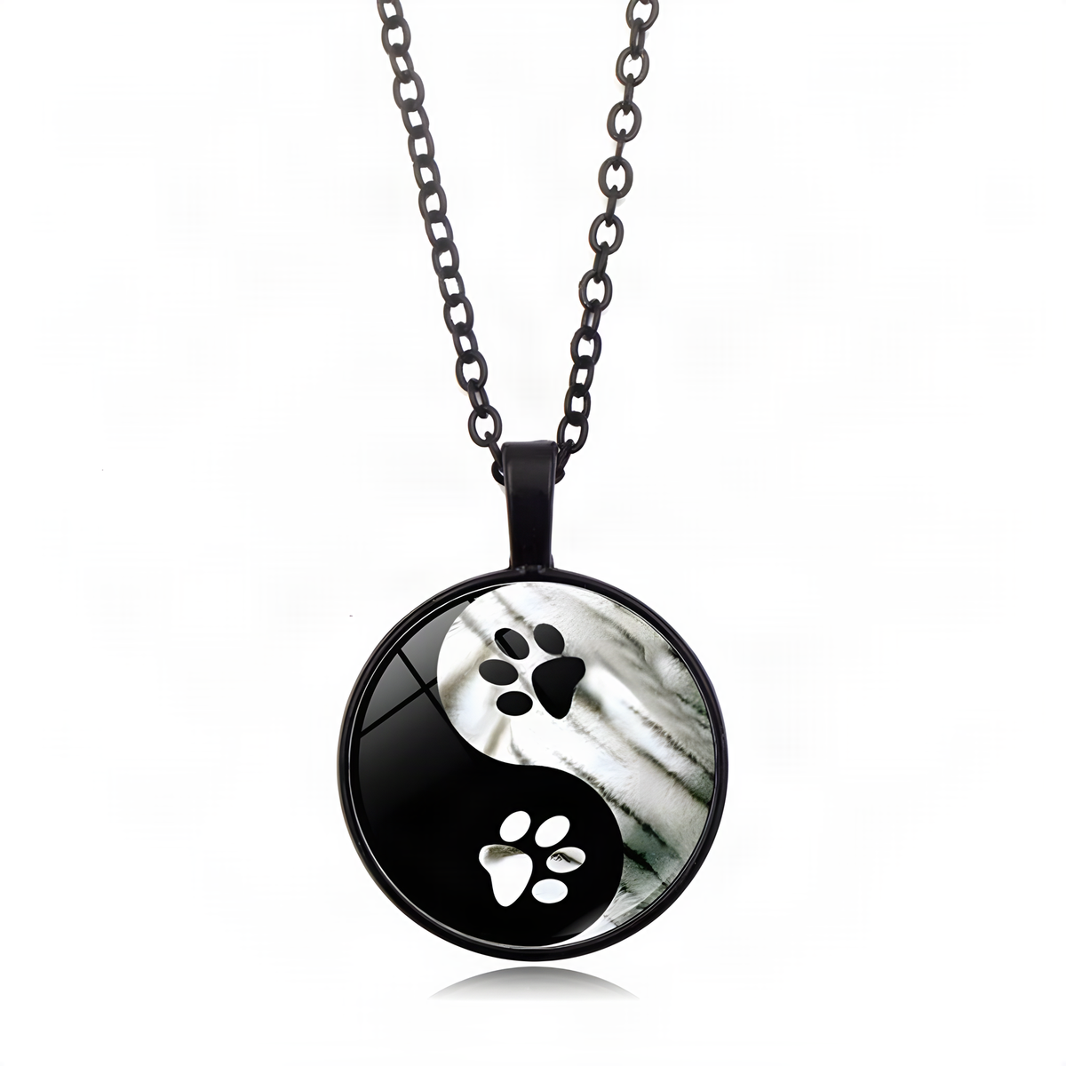 Yin Yang Pendant Necklace with Domed Cover and Alloy Frame
