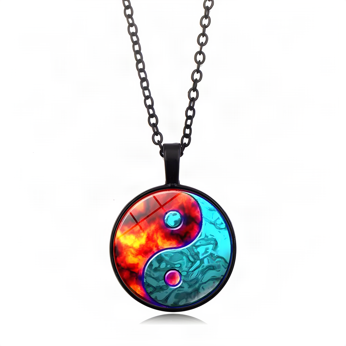 Yin Yang Pendant Necklace with Domed Cover and Alloy Frame