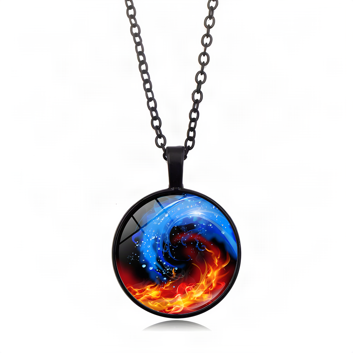 Yin Yang Pendant Necklace with Domed Cover and Alloy Frame