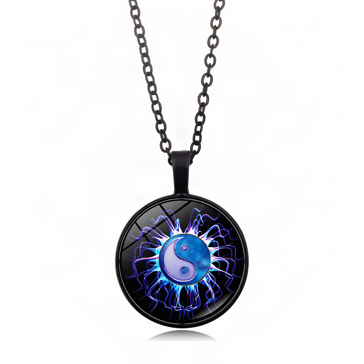 Yin Yang Pendant Necklace with Domed Cover and Alloy Frame