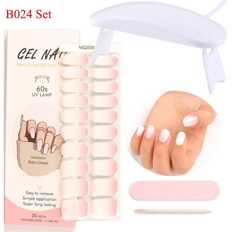 Gel Nail Wraps with UV Lamp Set - French Full Cover Manicure Kit