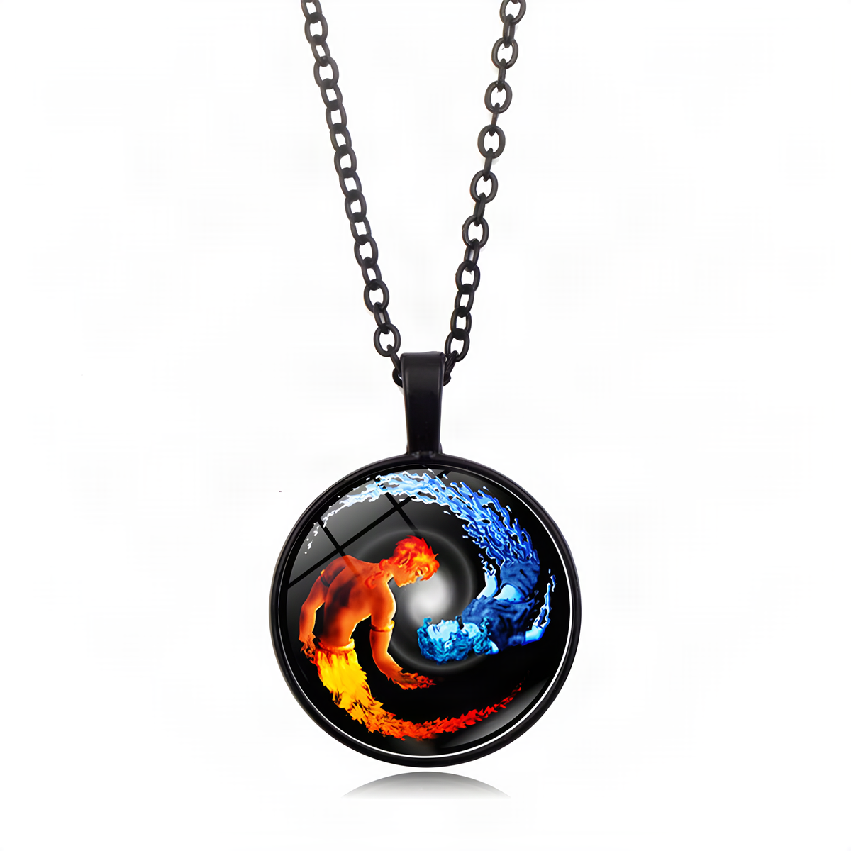 Yin Yang Pendant Necklace with Domed Cover and Alloy Frame