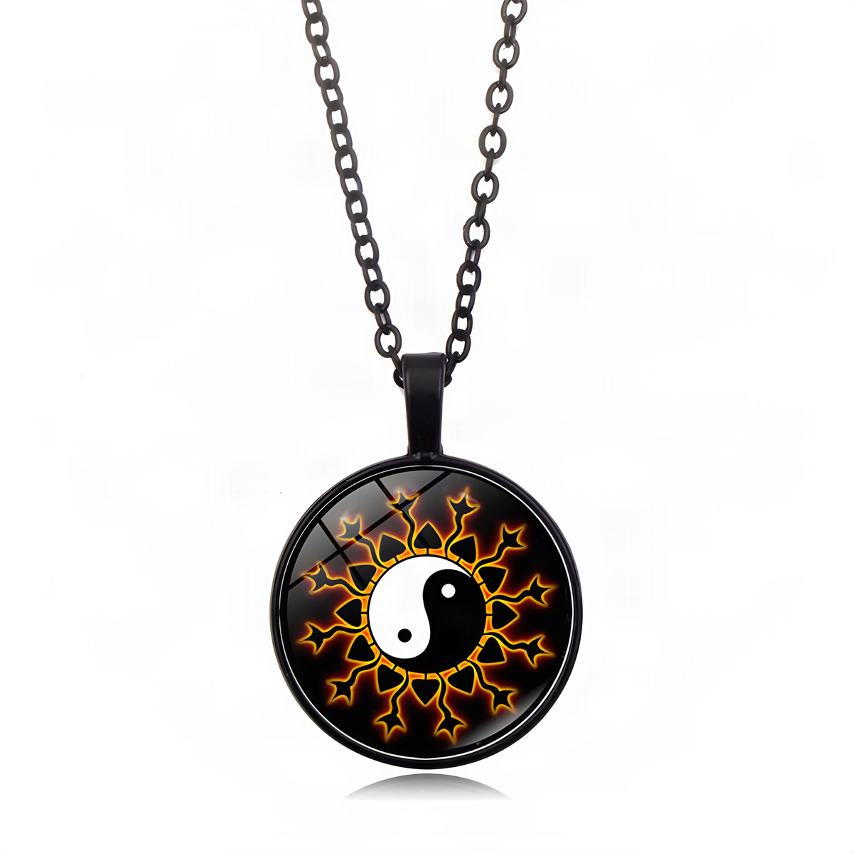 Yin Yang Pendant Necklace with Domed Cover and Alloy Frame