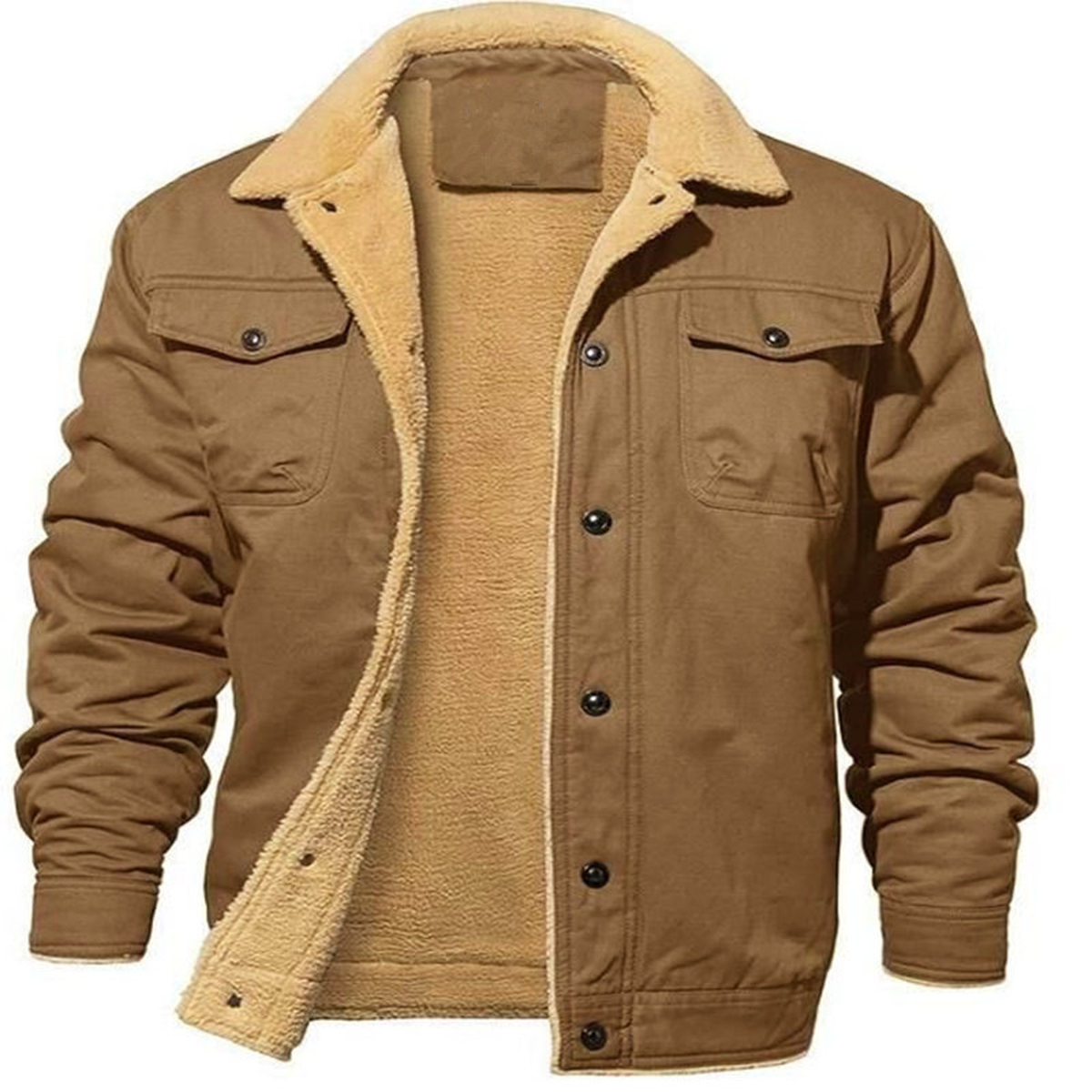 Men's Fleece-Lined Utility Jacket with Button Front and Pockets