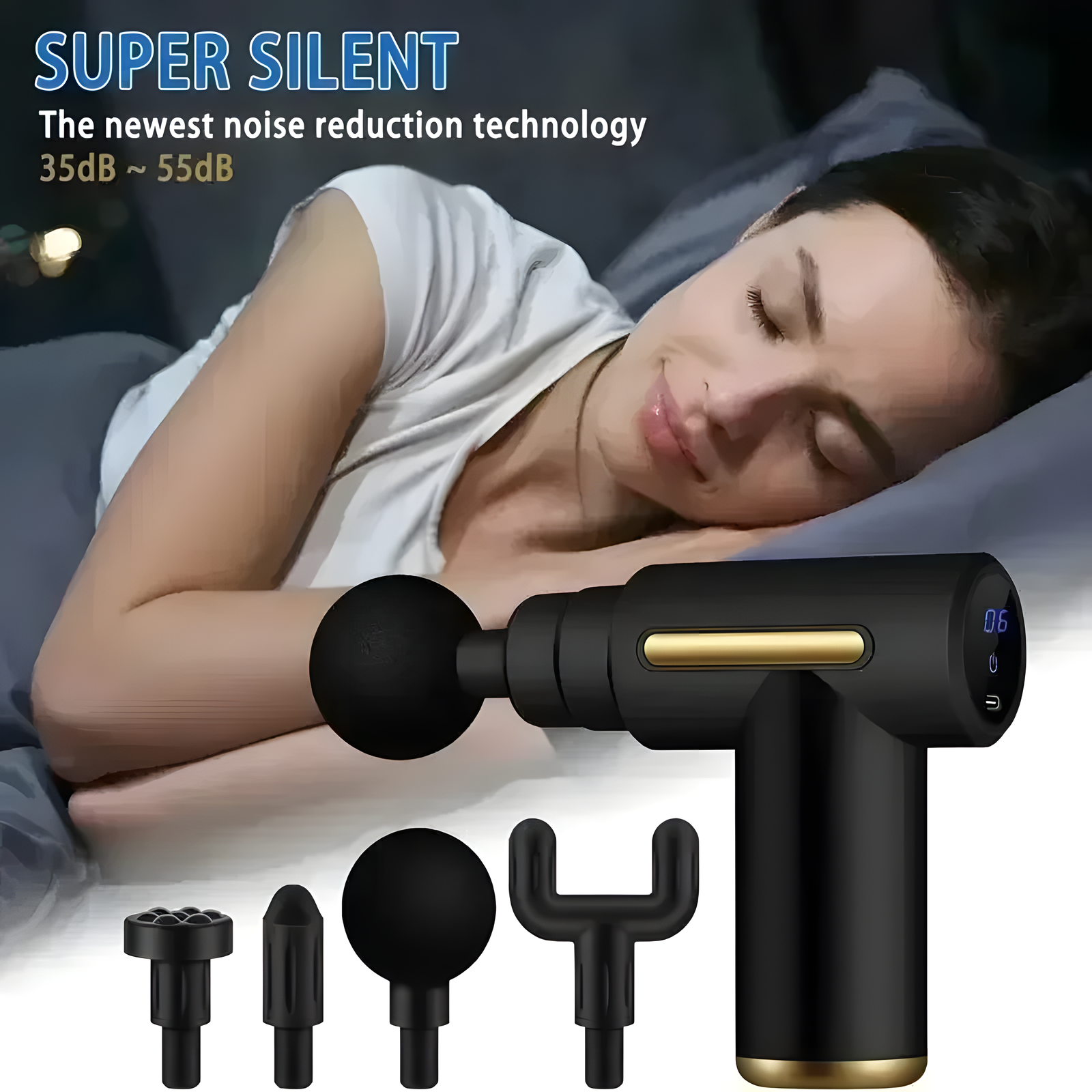 Portable Massage Gun Rechargeable with Interchangeable Heads