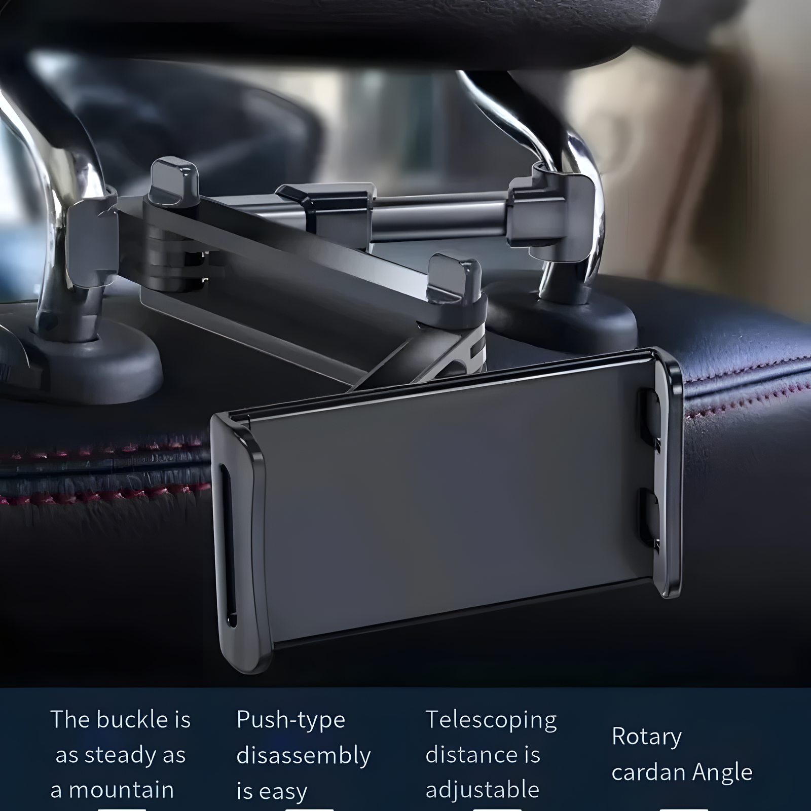 Foldable Car Headrest Tablet Holder – Adjustable 4.7–12.9"