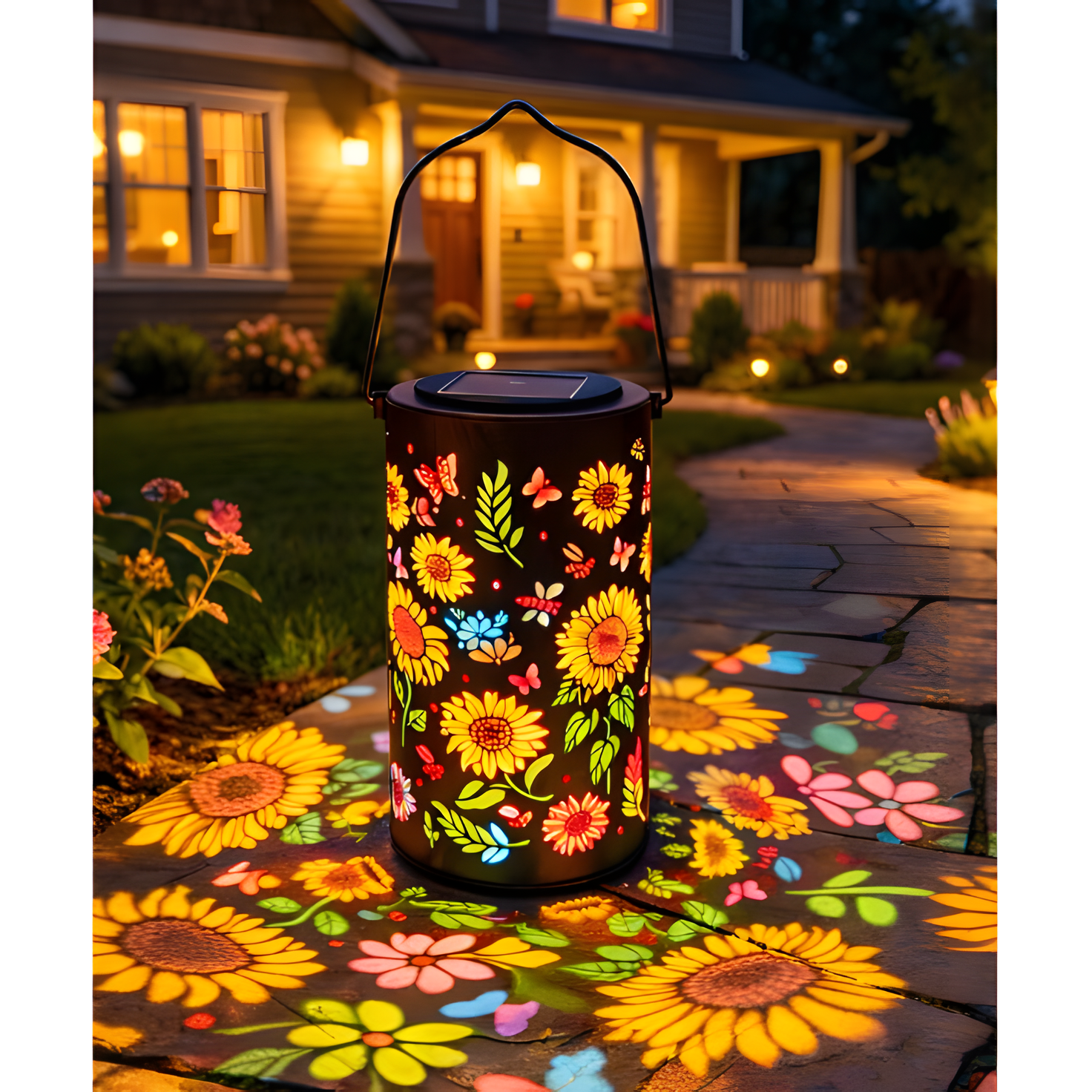 Solar Sunflower Projection Lantern with Hanging Outdoor Light