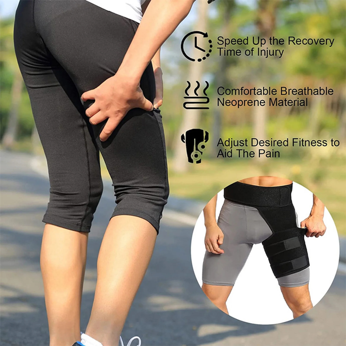 Adjustable Hip and Groin Support Wrap with Waist and Thigh Straps