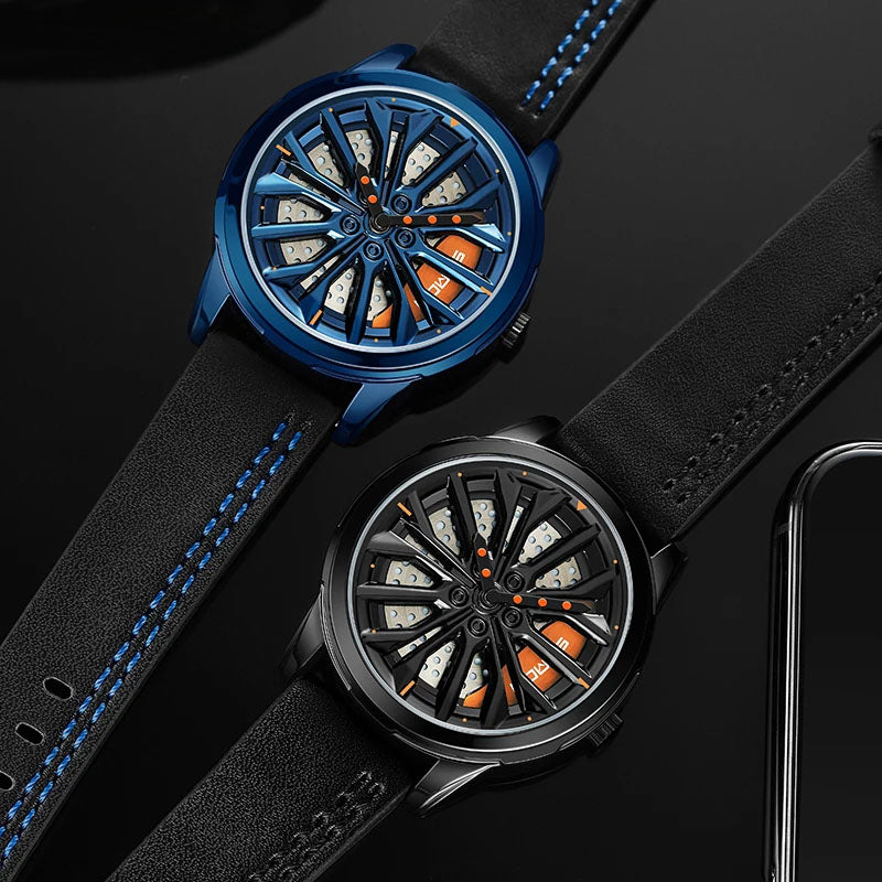 Car-Inspired Rim Watch with a 360-Degree Spinning Hub Design
