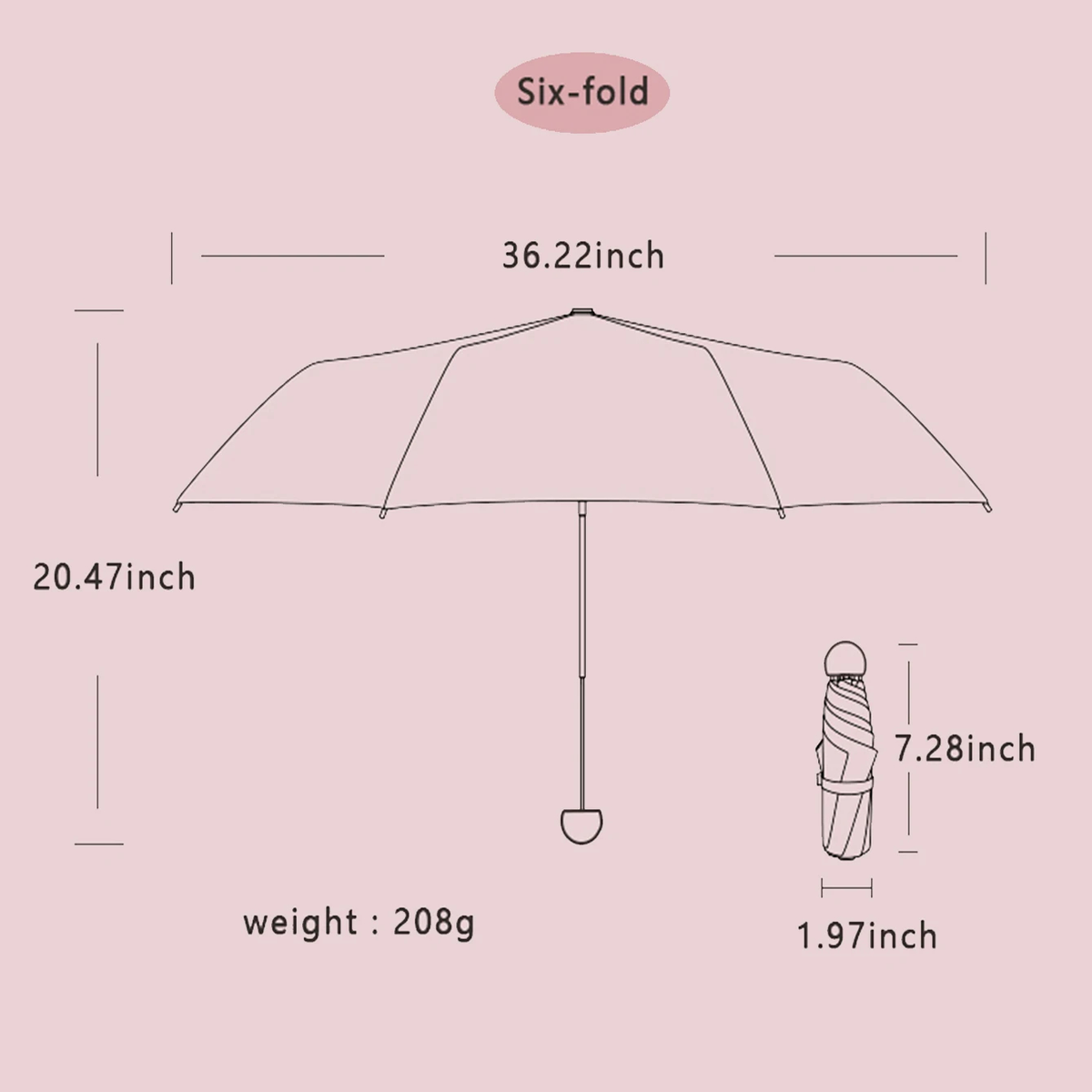 Mini Folding Umbrella with Capsule Storage Case and Wrist Loop