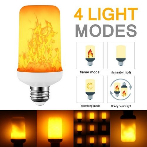 LED Flame Effect Light Bulb 2-Pack - 4 Modes | Realistic Fire Simulation | E26 Base