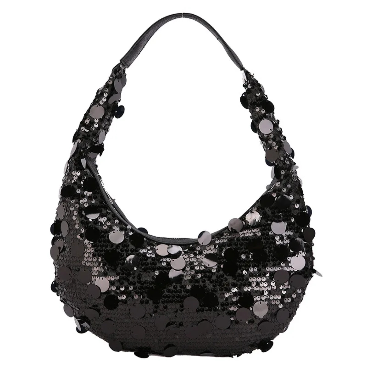 Sequin Crescent Shoulder Bag with Short Strap for Evenings
