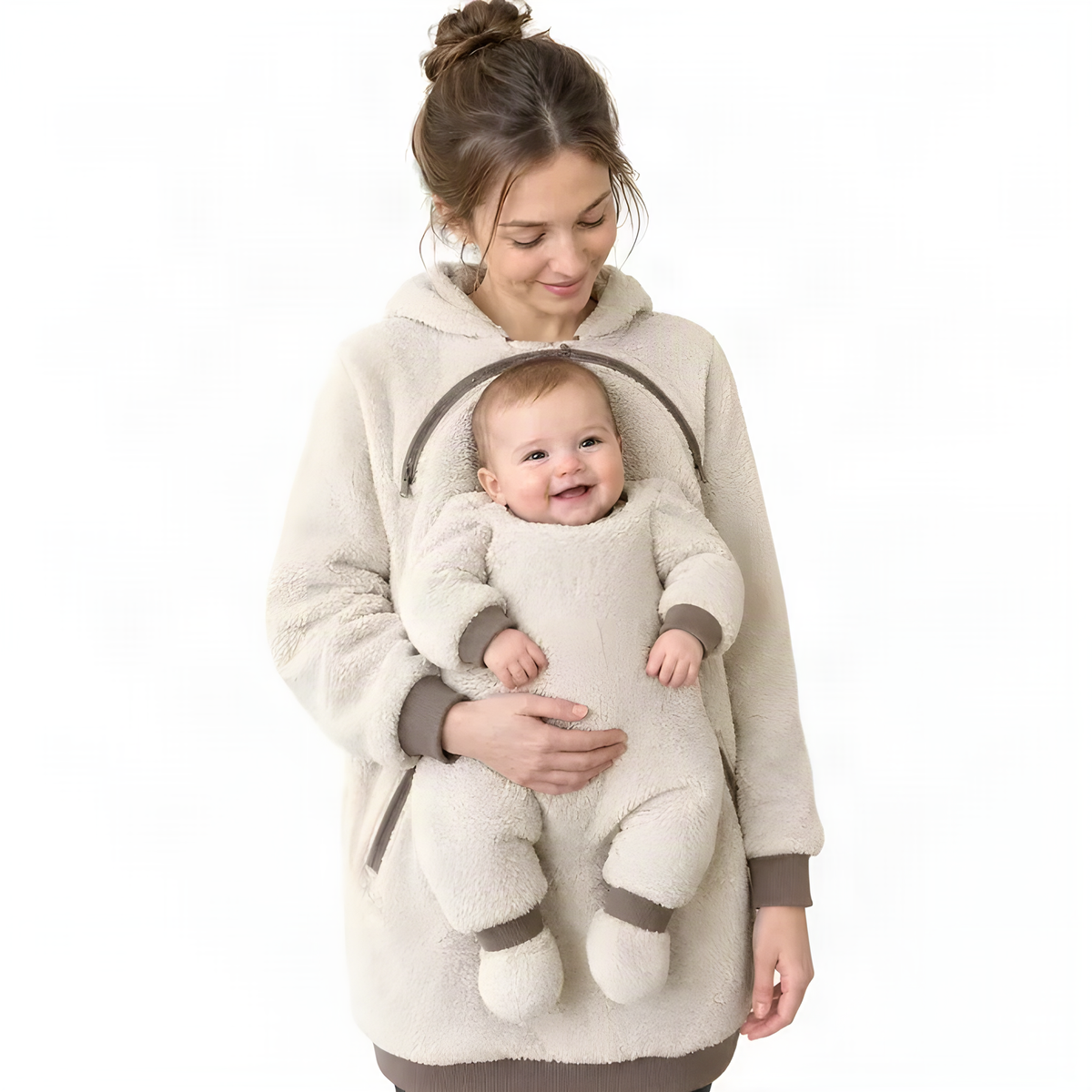 Sherpa Fleece Baby Pouch Hoodie with Zippered Front Panel