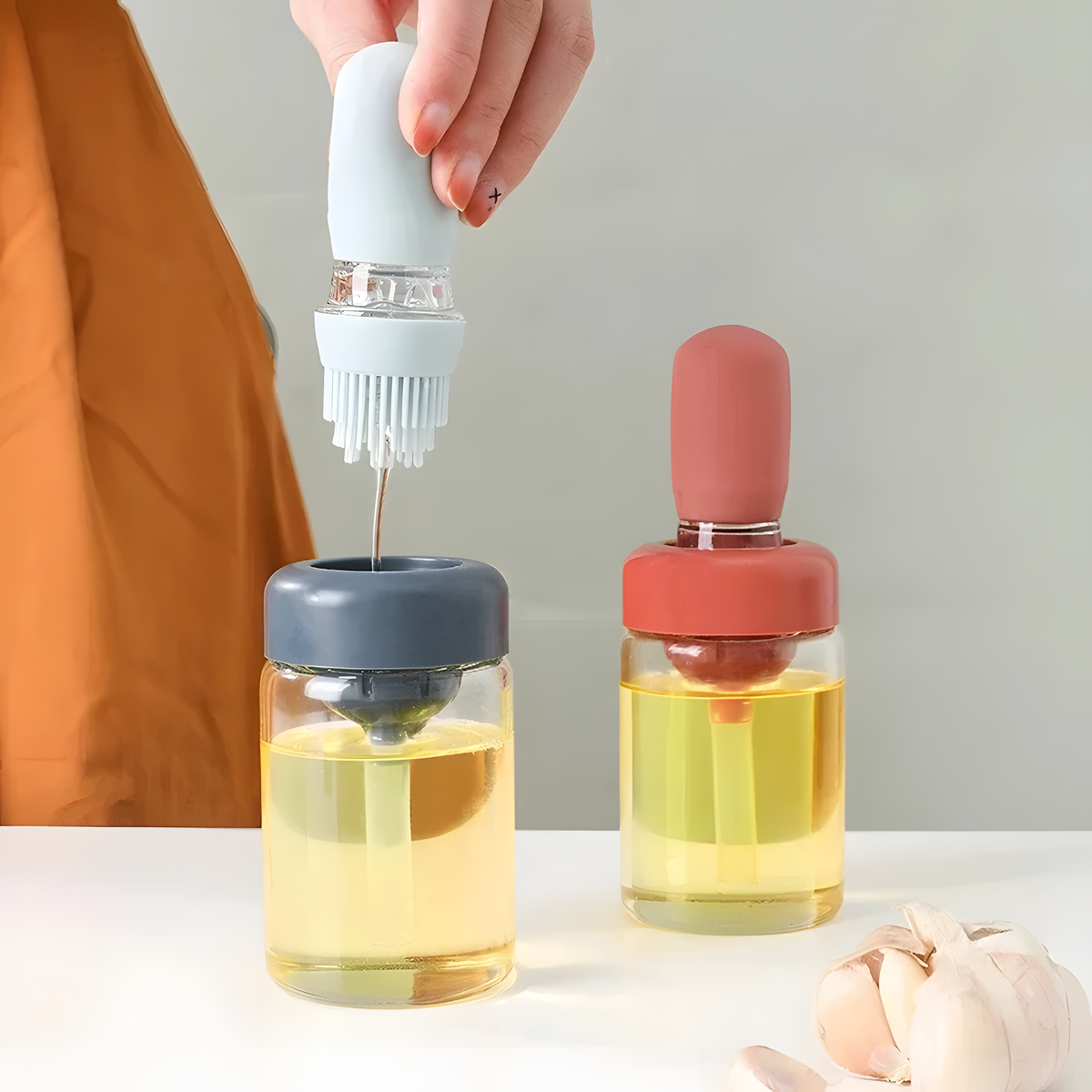 Glass Oil Dispenser with Basting Brush and Squeeze-Bulb Top
