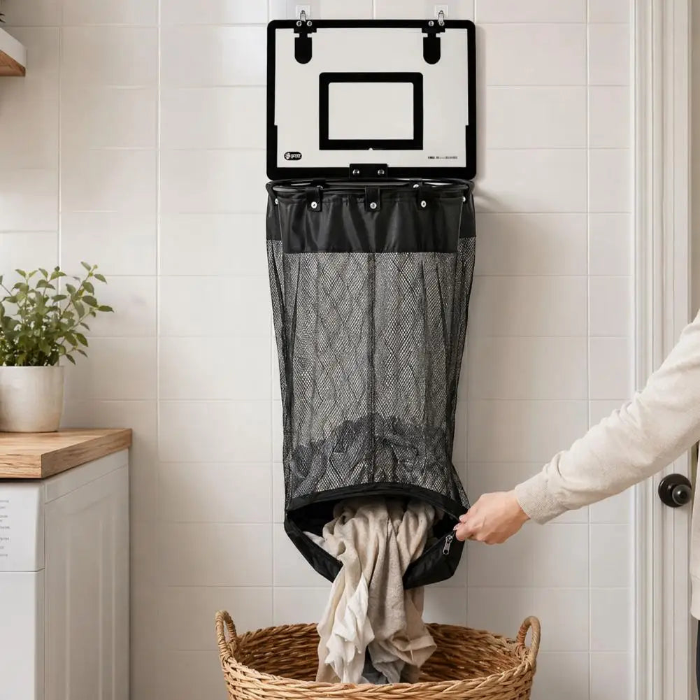 Over-Door Basketball Hoop Laundry Hamper for Kids