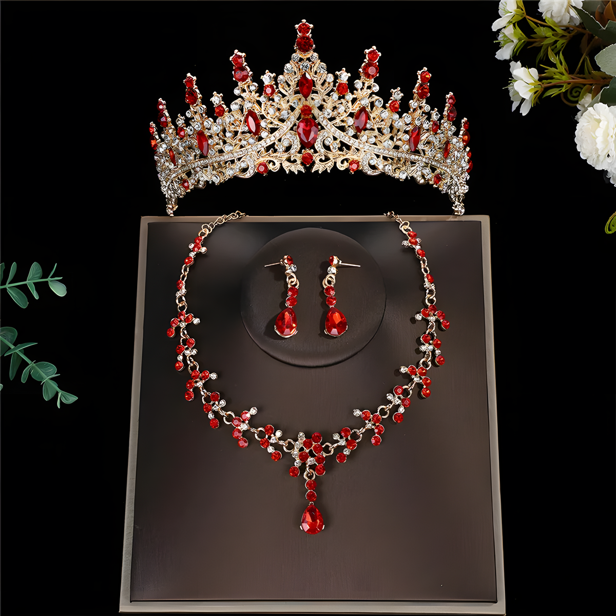 Crown Jewelry Set, Matching Necklace and Teardrop Earrings