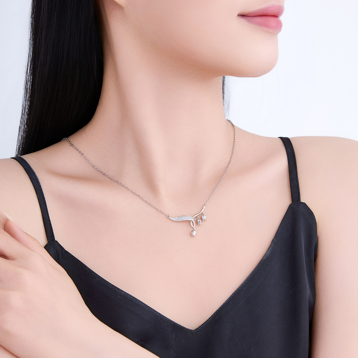 Silver-Tone Lily Tassel Necklace, Floral Drop Chain Design