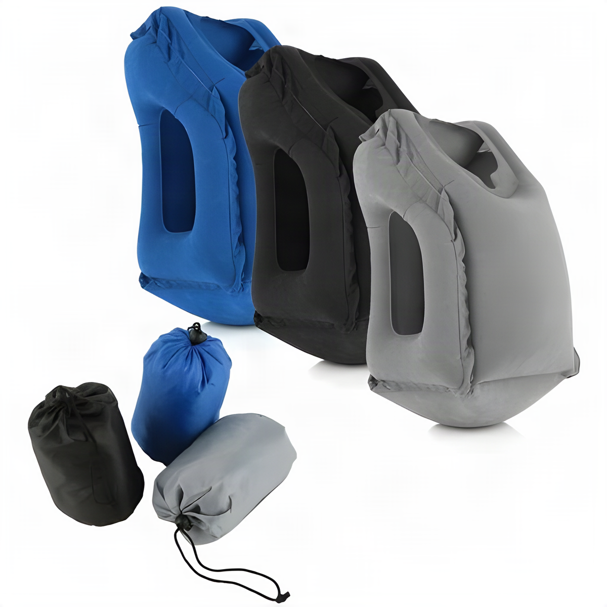 Inflatable Travel Pillow with Face Opening and Arm Cutouts