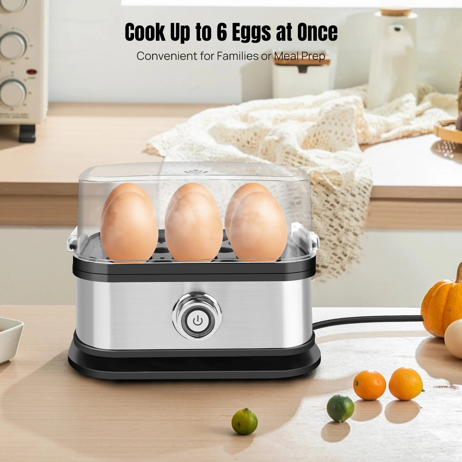 Mini Electric Egg Cooker with Stainless Steel Tray and Lid