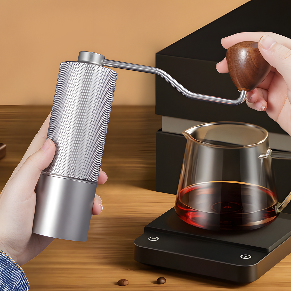 Diamond-Textured Manual Coffee Grinder with Adjustable Grind