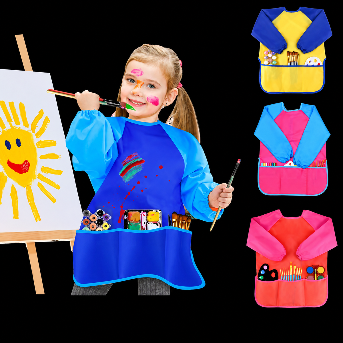 Kids Art Smock, Long-Sleeve Painting Apron with Front Pockets