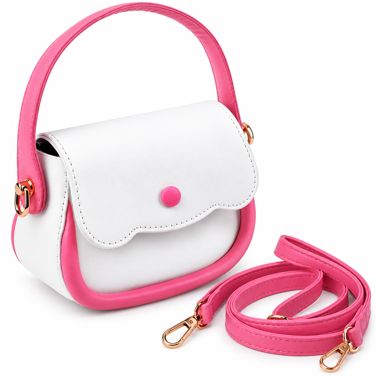 Pink and White Pretend Play Handbag Set with Toy Accessories
