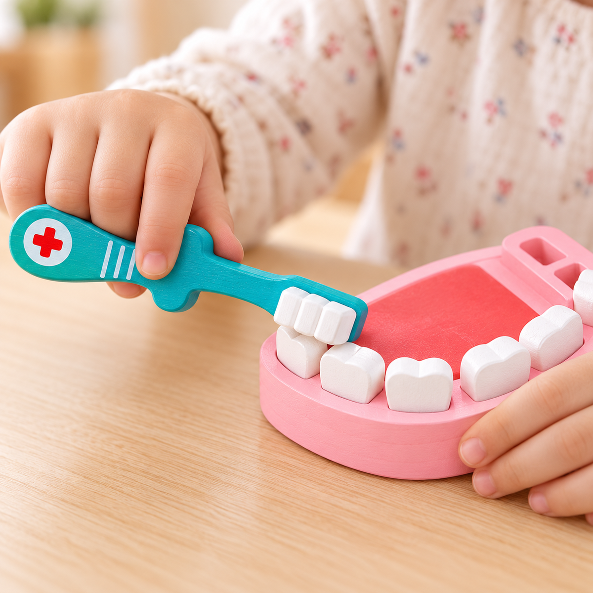 Wooden Dentist Pretend Play Kit with Rabbit Doll and Bag