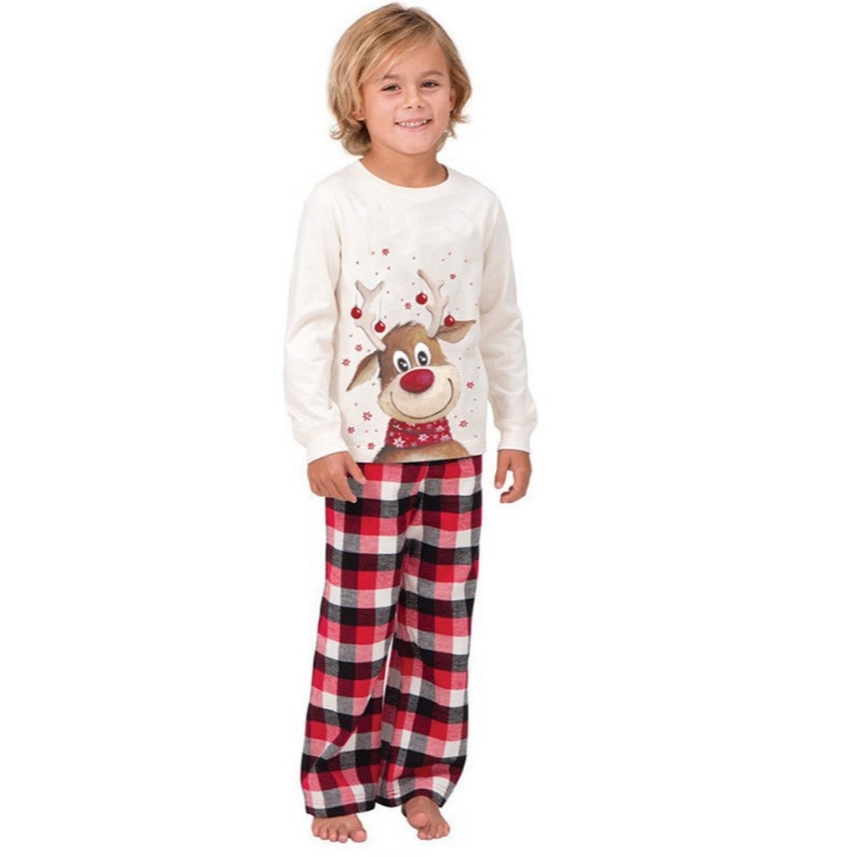 Matching Reindeer Family Christmas Pajama Set, Red Plaid