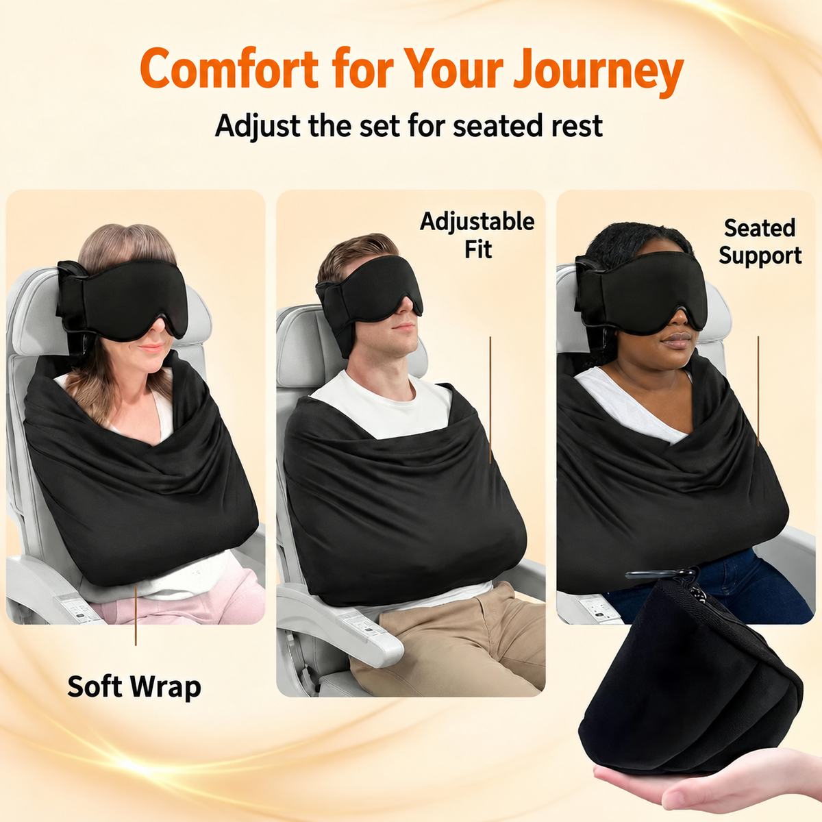3-in-1 Travel Sleep Set with Eye Mask and Arm Wrap