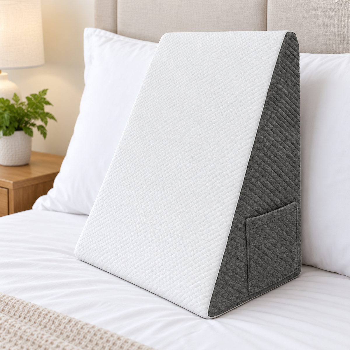 Foam Bed Wedge Pillow with Side Pocket for Reading and Resting
