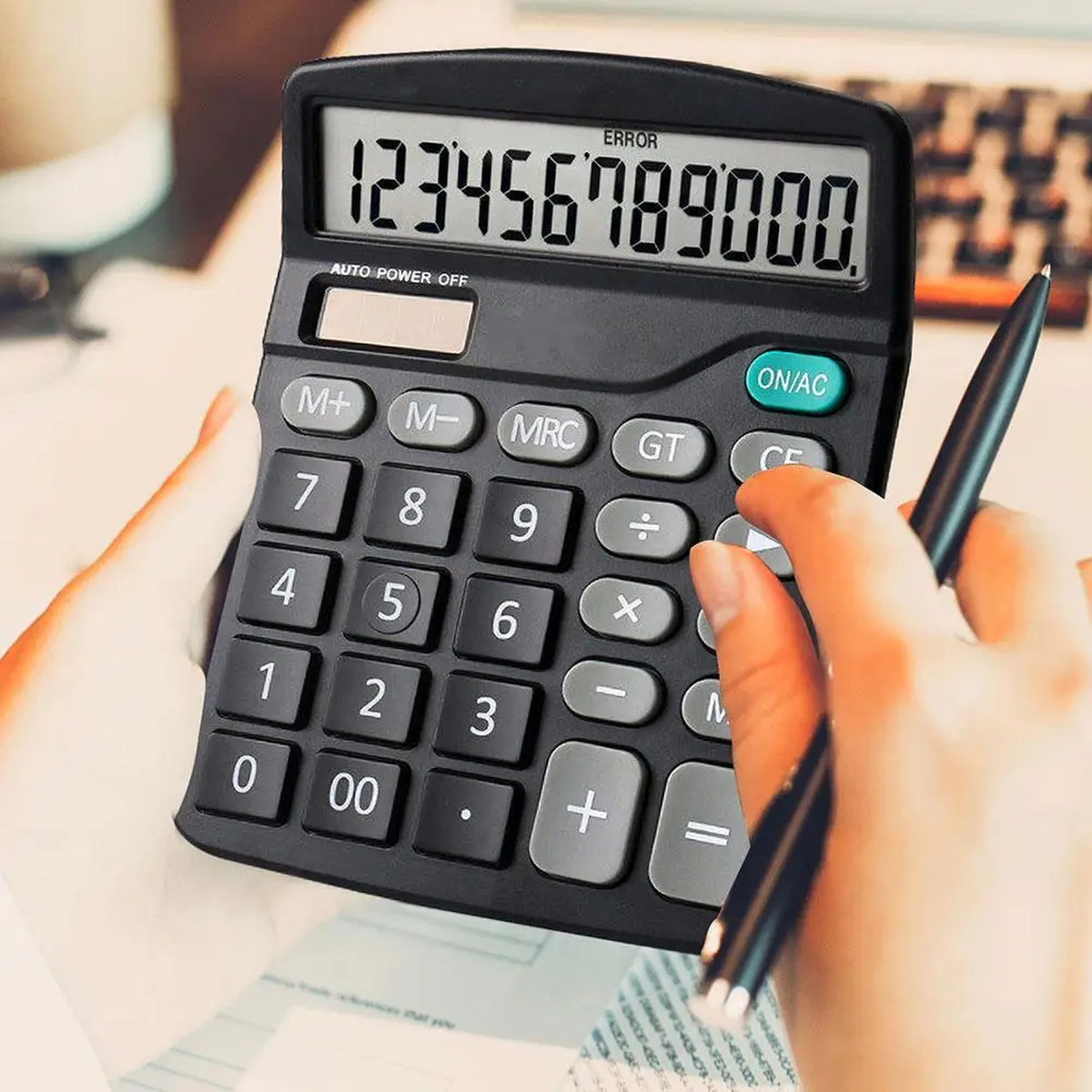 12-Digit Desktop Calculator with Large Keys and Solar Panel