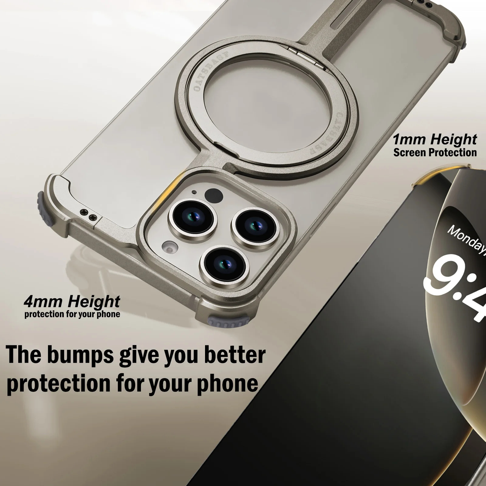 Slim Metal Rotating Phone Case with Ring Stand for iPhone 16