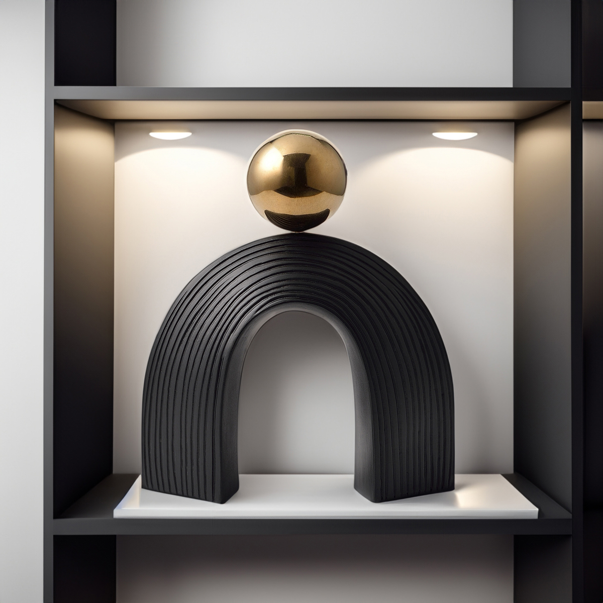 Arch and Ball Desktop Sculpture, Ribbed Decorative Accent
