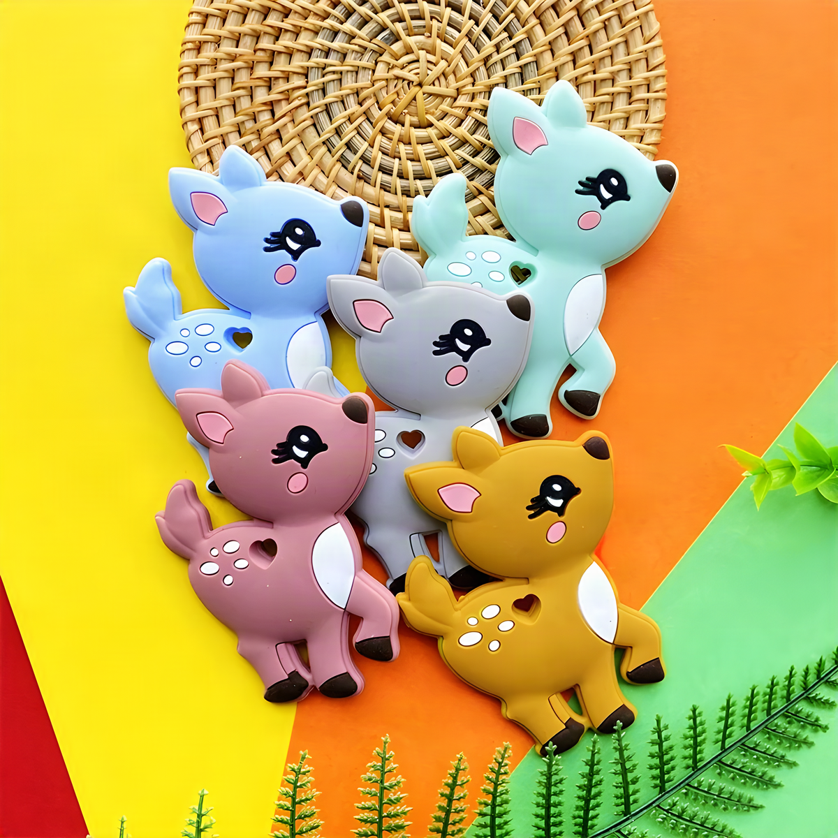 Silicone Deer Baby Teether with Rounded Edges in Five Colors