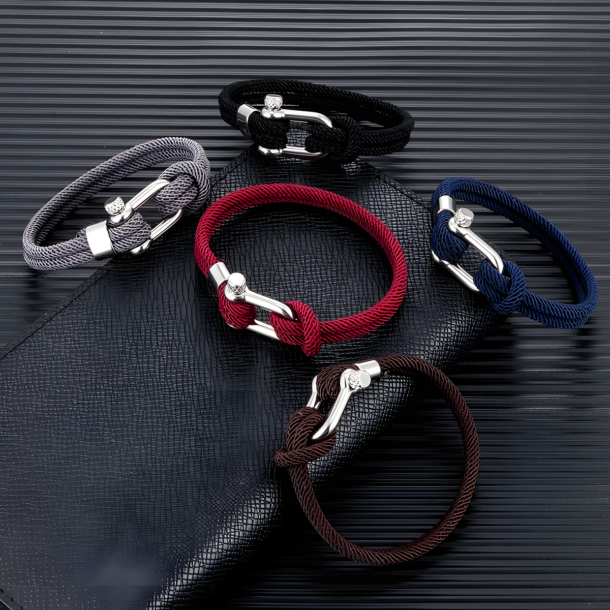 Braided Cord Bracelet, Nautical Shackle Clasp, Six Colors