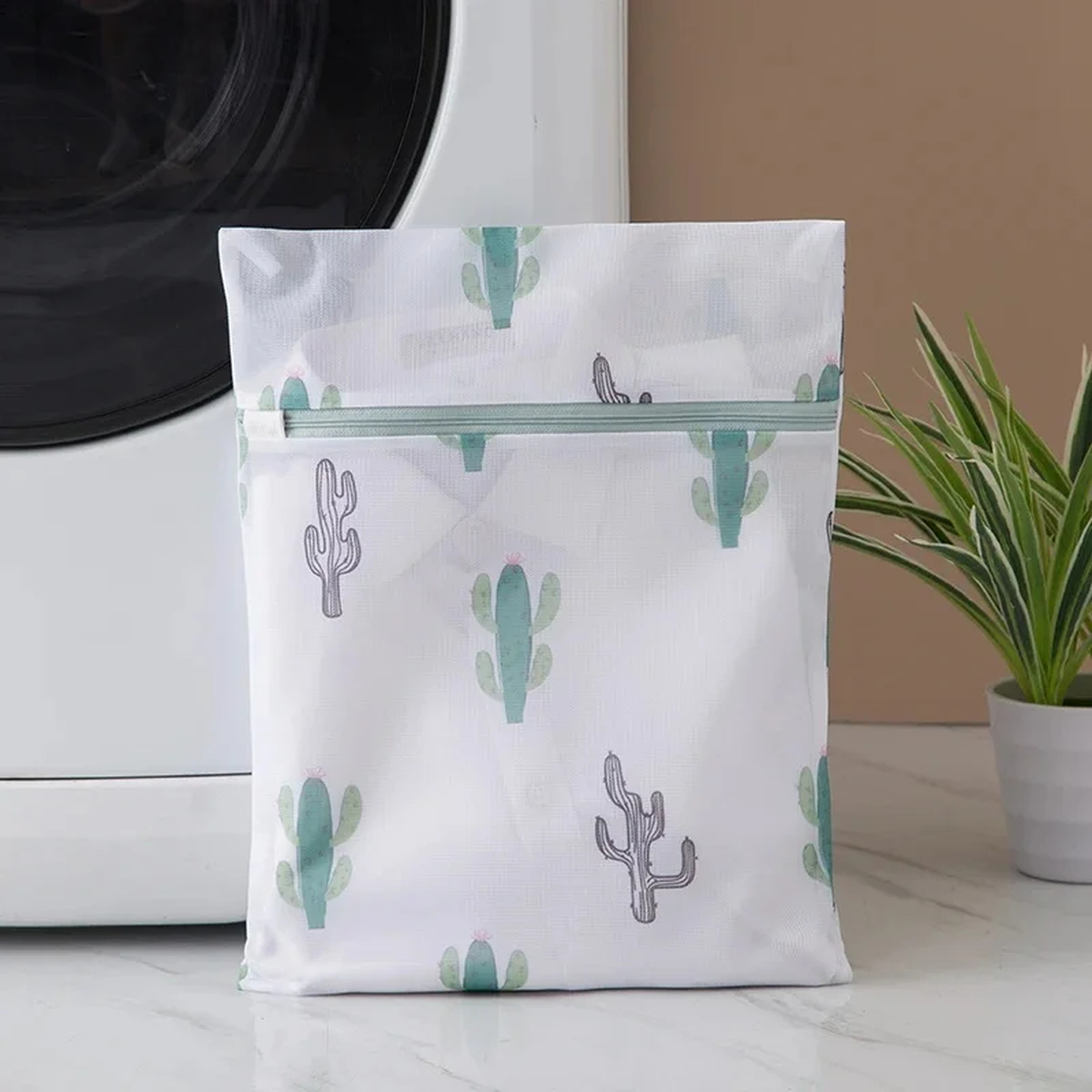 Cactus Print Mesh Laundry Wash Bag with Zipper, 6 Styles