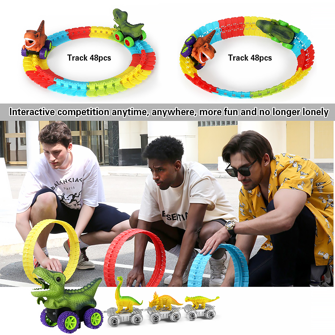 96-Piece Dinosaur Roller-Coaster Track Set with Motorized Car