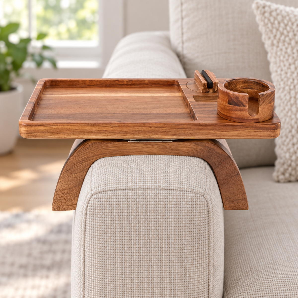 Wooden Sofa Arm Tray Table for a Comfortable Living Room