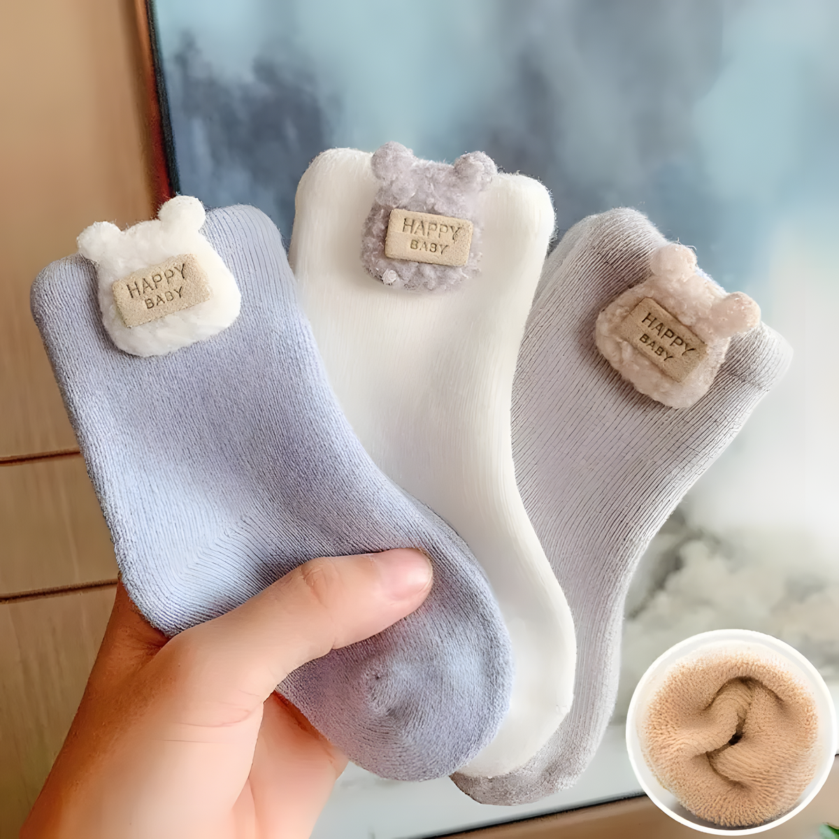 Baby and Toddler Terry Socks with Stretch Cuffs, 0–3 Years