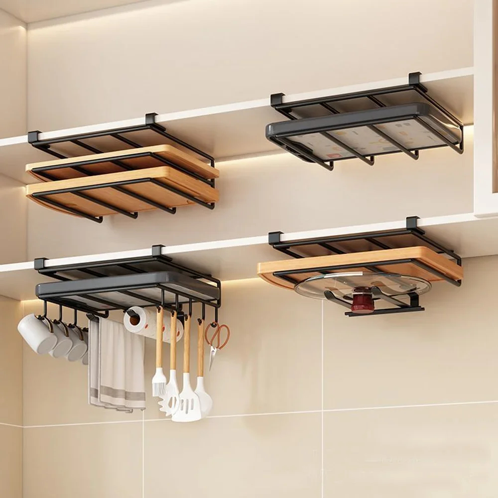 No-Drill Under-Cabinet Storage Rack – Black & Silver